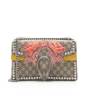 Gucci GG Supreme Crystal Embellished Bow Dionysus Medium Shoulder Bag